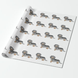 Black and Tan Dapple Long Hair Dachshund Mönster Presentpapper