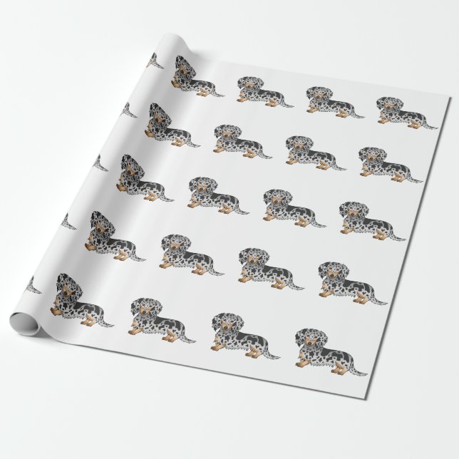 Black and Tan Dapple Long Hair Dachshund Mönster Presentpapper (Utrullad)