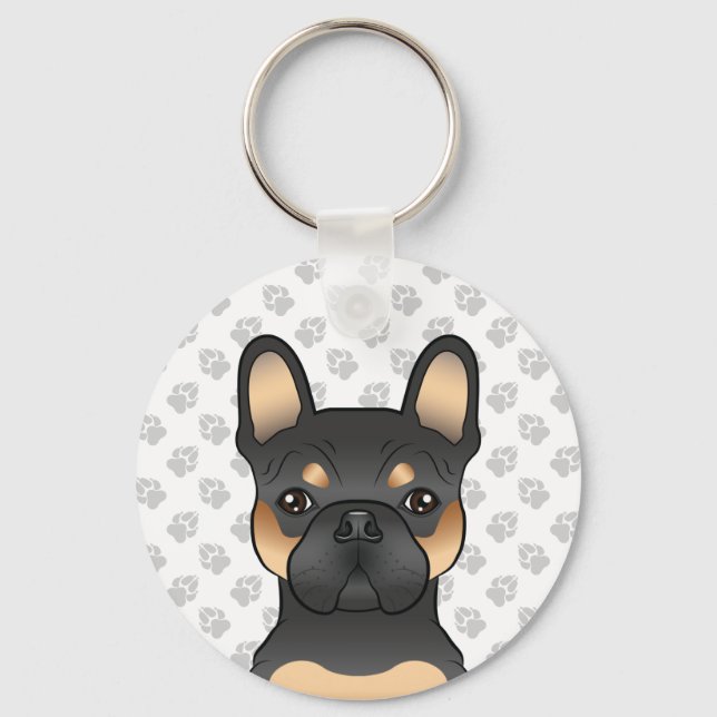 Black and Tan Fransk Bulldog/Frenchie Cute Hund Nyckelring (Framsida)