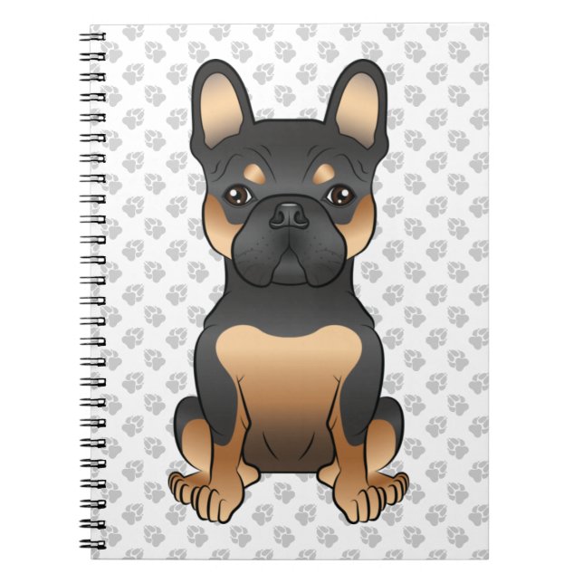 Black and Tan Fransk Bulldog/Frenchie Hund & Tassa Anteckningsbok (Framsidan)