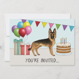 Black and Tan German Shepherd Colorful Birthday Inbjudningar