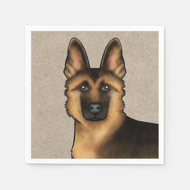 Black and Tan German Shepherd Cute Hund Head Beige Pappersservett (Framsidan)