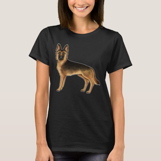 Black and Tan German Shepherd Cute Tecknad hund T Shirt (Framsida)