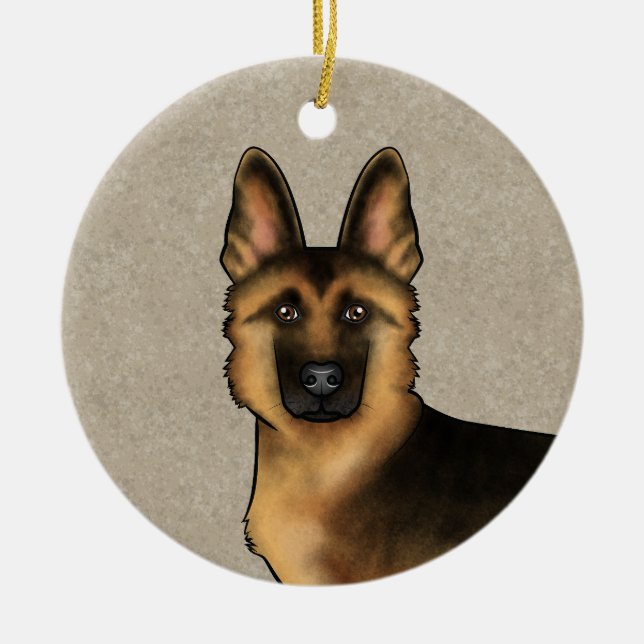 Black and Tan German Shepherd Hund Head på Beige Julgransprydnad Keramik (Framsidan)