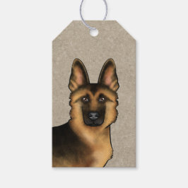 Black and Tan German Shepherd Hund Head på Beige Presentetikett