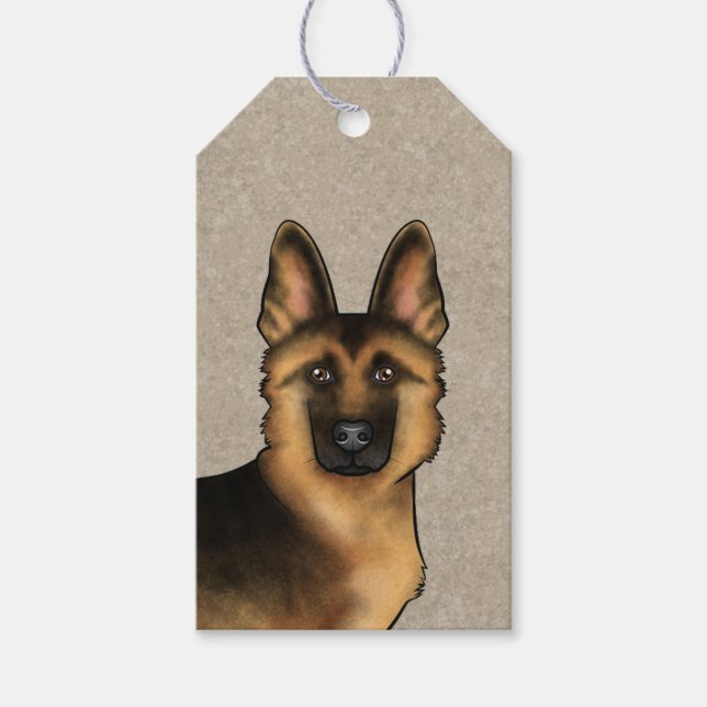 Black and Tan German Shepherd Hund Head på Beige Presentetikett (Framsidan)