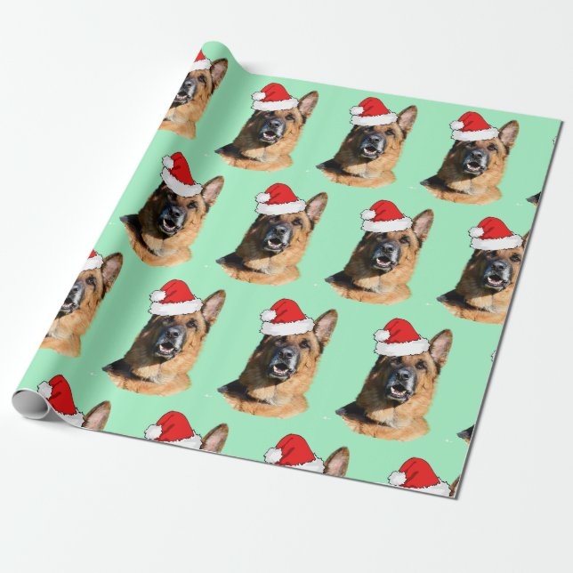 Black and Tan German Shepherd med Santa Hat Presentpapper (Utrullad)