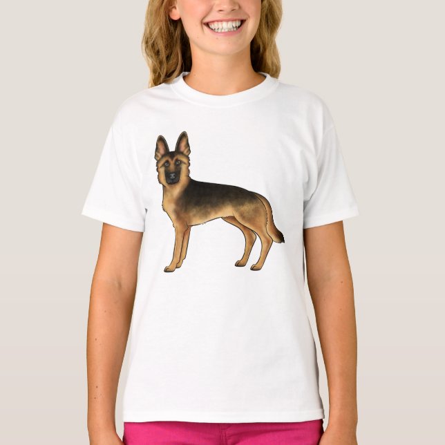 Black and Tan German Shepherd Roligt Tecknad Teckn T Shirt (Framsida)