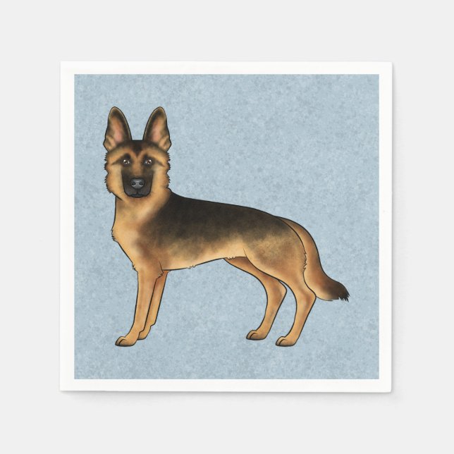 Black and Tan German Shepherd Tecknad hund Blue Pappersservett (Framsidan)