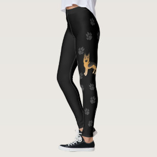 Black and Tan German Shepherd Tecknad hund & Tassa Leggings