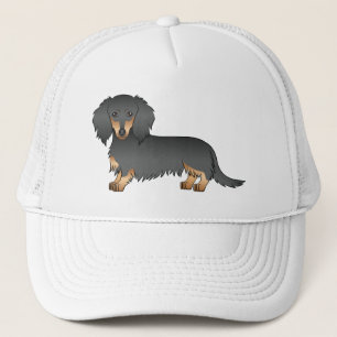 Black and Tan Long Hair Dachshund Tecknad hund Keps