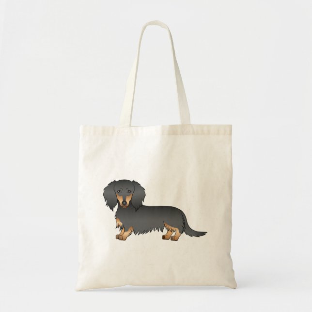 Black and Tan Long Hair Dachshund Tecknad hund Tygkasse (Framsidan)