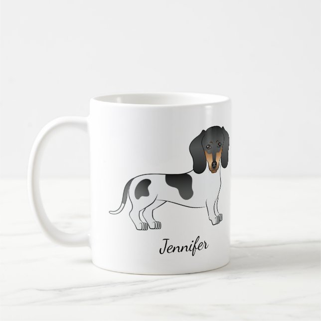 Black and Tan Piebald Kort Hair Dachshund & Namn Kaffemugg (Vänster)