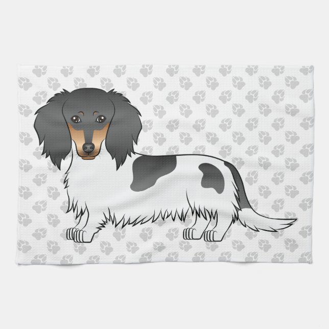 Black and Tan Piebald Long Hair Dachshund & Tass Kökshandduk (Horisontell)