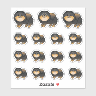 Black and Tan Pommern Cute Tecknad hund Klistermärken