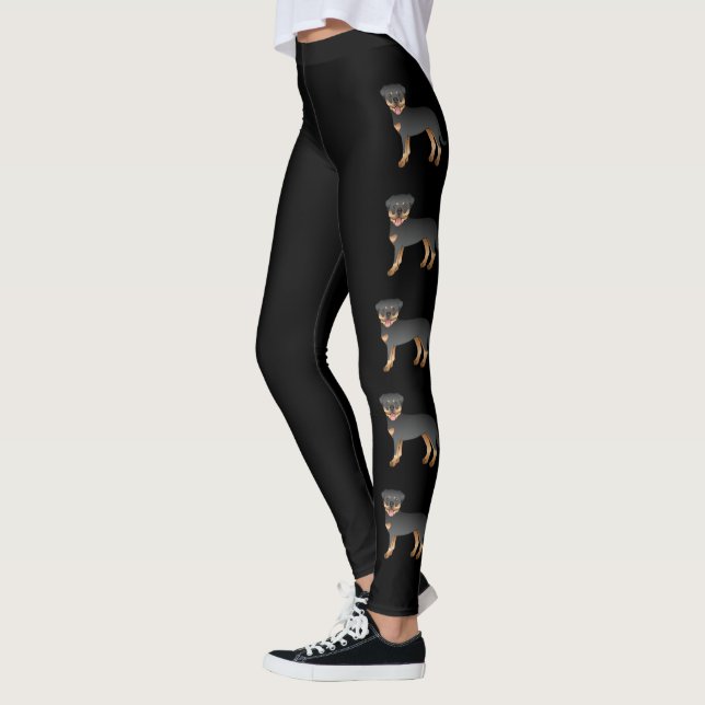 Black and Tan Rottweiler Cute Tecknad hund Leggings (Vänster)