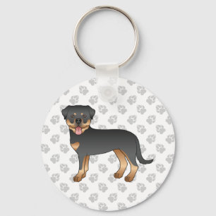 Black and Tan Rottweiler Cute Tecknad hund och Tas Nyckelring