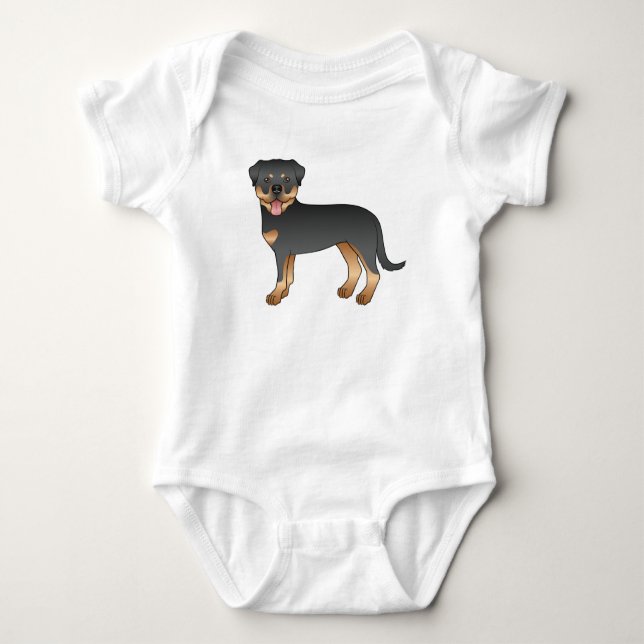 Black and Tan Rottweiler Cute Tecknad hund T Shirt (Framsida)