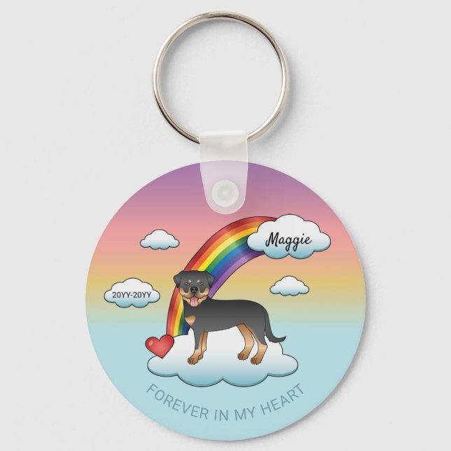 Black and Tan Rottweiler Hund Rainbow Memorial Nyckelring (Framsida)