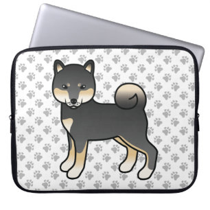 Black and Tan Shiba Inu Tecknad hund Illustration Laptop Fodral