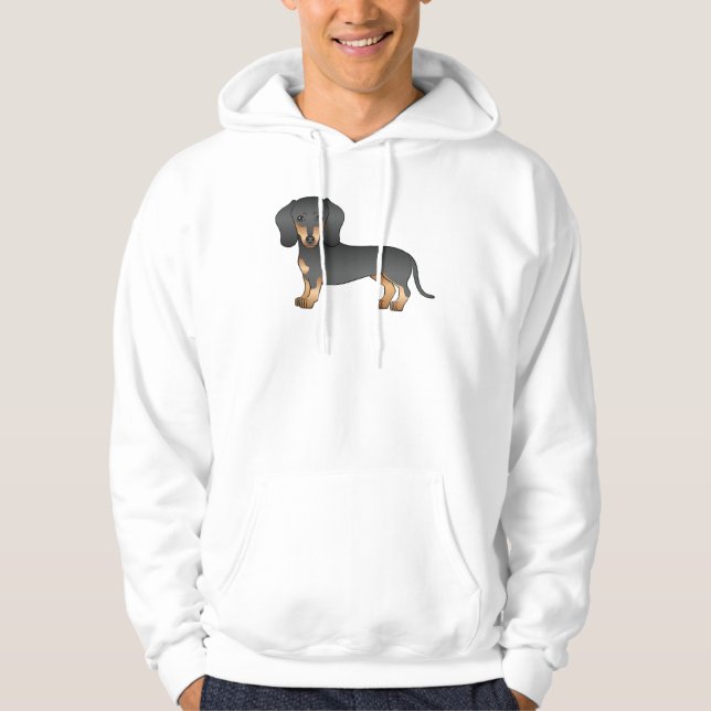 Black and Tan Smooth Hair Dachshund Hund Teckning Hoodie (Framsida)