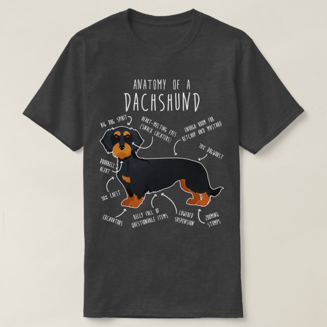 Black and Tan Wirehsted Dachshund Hund Anatomy T Shirt (Design framsida)