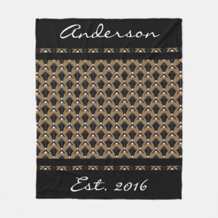 Black and Taupe Art Deco Fläkt - Personlig Fleecefilt