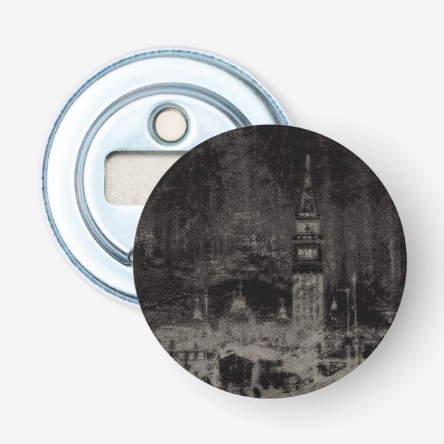 Black and Taupe Distress Skyline Venice Italien Flasköppnare (Framsidan)