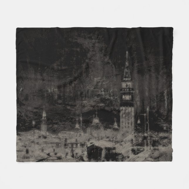 Black and Taupe Distress Skyline Venice Italien Fleecefilt (Framsidan (Horisontell))