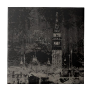 Black and Taupe Distress Skyline Venice Italien Kakelplatta