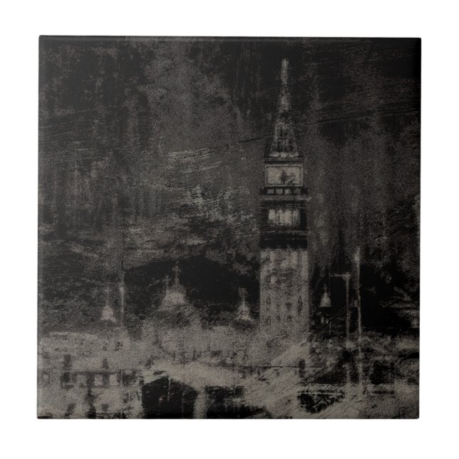 Black and Taupe Distress Skyline Venice Italien Kakelplatta (Framsidan)