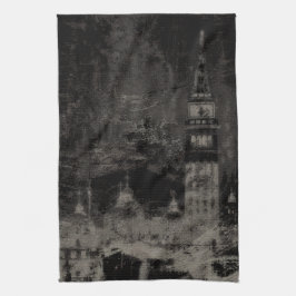 Black and Taupe Distress Skyline Venice Italien Kökshandduk