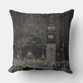 Black and Taupe Distress Skyline Venice Italien Kudde