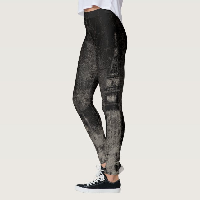Black and Taupe Distress Skyline Venice Italien Leggings (Vänster)