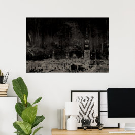 Black and Taupe Distress Skyline Venice Italien Poster