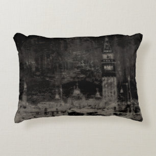 Black and Taupe Distress Skyline Venice Italien Prydnadskudde