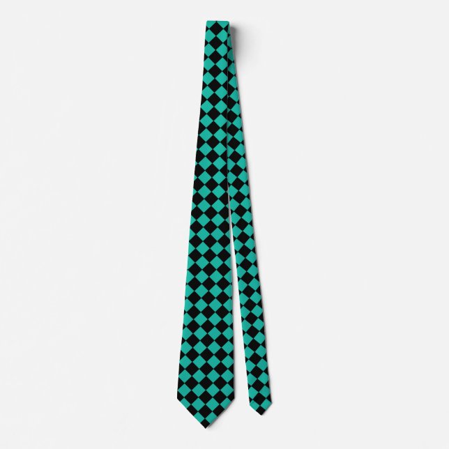 Black and Teal Harlequin Diamond Checked Mönster Slips (Framsida)