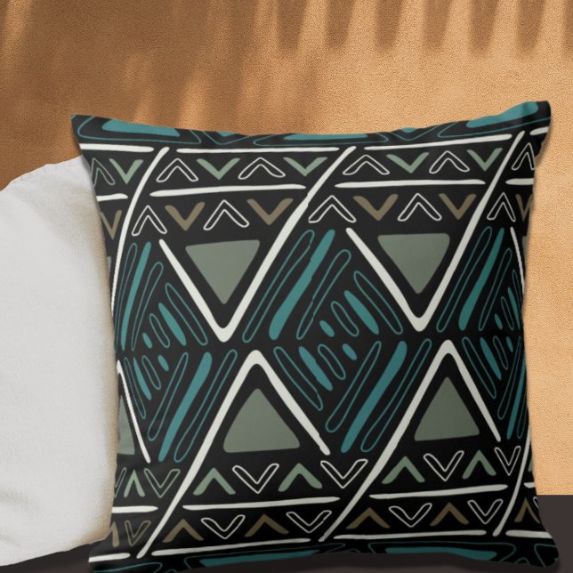 Black and Teal Mudcloth Inspired Boho Kudde (Skapare uppladdad)