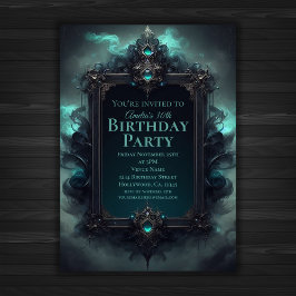 Black and Teal Mystical Birthday Inbjudningar