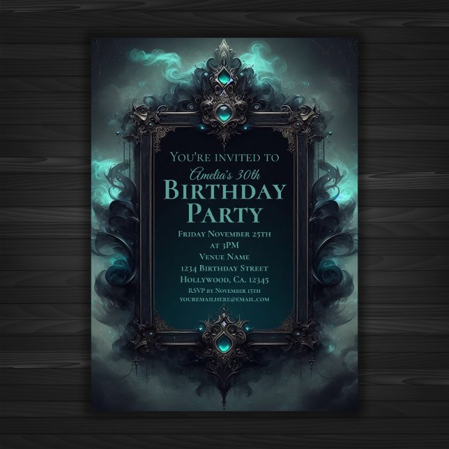 Black and Teal Mystical Birthday Inbjudningar (Skapare uppladdad)