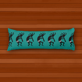 Black and Teal Southwest Kokopelli Mönster Kroppskudde