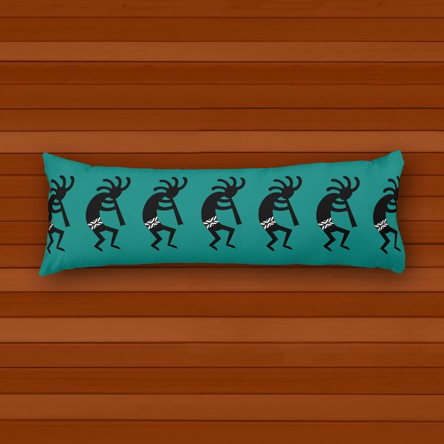 Black and Teal Southwest Kokopelli Mönster Kroppskudde (Skapare uppladdad)