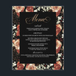 Black and Terracotta Elegant Modern Bröllop Menu Flygblad<br><div class="desc">Trädblommor,  svarta menykort</div>