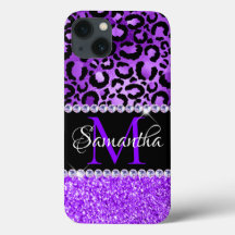 Black and Violet Leopard Spots Glam Monogram