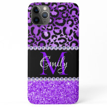 Black and Violet Leopard Spots Glam Monogram
