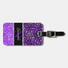 Black and Violet Leopard Spots Glam Monogram Bagagebricka