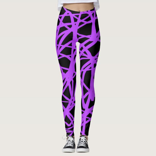 Black and Violet Streaked Yoga Byxor Leggings (Framsida)