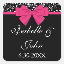 Black and Vit ros Rosa Bow Fyrkantigt Klistermärke