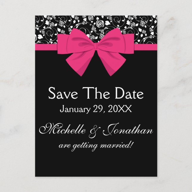 Black and Vit ros Rosa Bow Meddelande Vykort (Framsida)