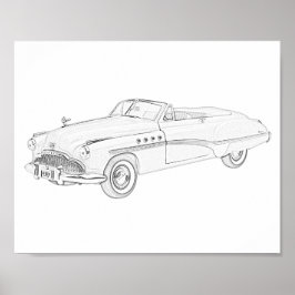 Black and White 1949 Buick Roadmaster Teckning Poster